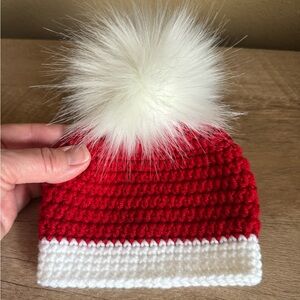 Newborn Red Santa Hat with Fluffy White Pom